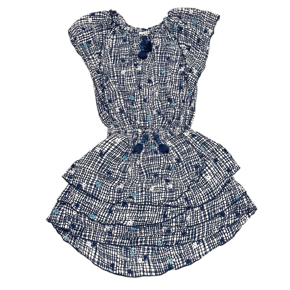 Poupette St Barth Dress Size Medium Navy White Floral Ruffles